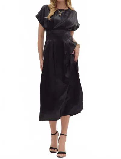 Entro Cuff Sleeve Midi Dress In Black In Multi