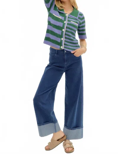 Entro Cuffed Ankle Wide Hemmed Pants In Blue