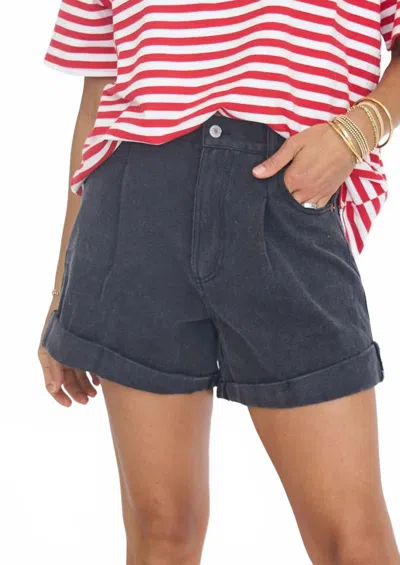 Entro Cuffed Colored Denim Shorts In Black In Blue