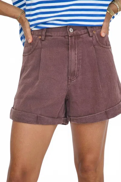 Entro Cuffed Colored Denim Shorts In Brown