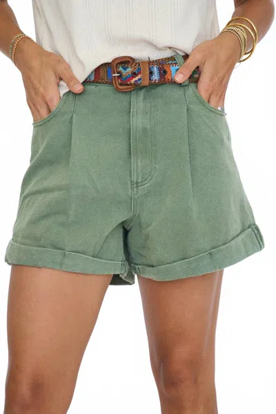 Entro Cuffed Colored Denim Shorts In Olive In Green