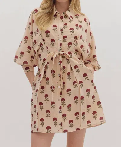 Entro Dahlia Floral Dress In Beige Multi In Brown