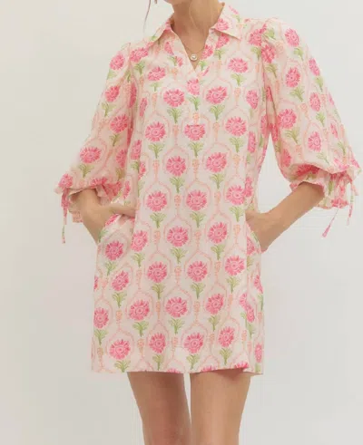 Entro Daisy Lane Drawstring Shirt Dress In Pink