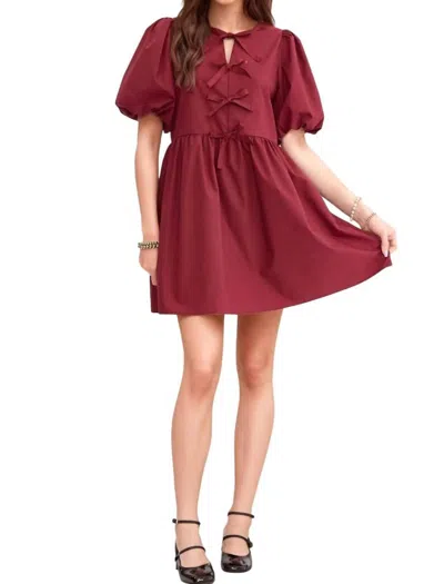 Entro Dalila Puff Sleeves Bow Detail Mini Dress In Garnet In Multi