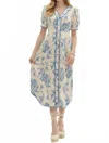 Entro Damask Midi Dress In Ivory/blue In Multi