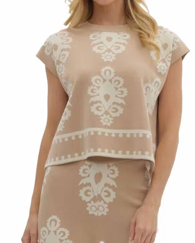 Entro Damask Pattern Sweater Knit Top In Taupe In Neutral