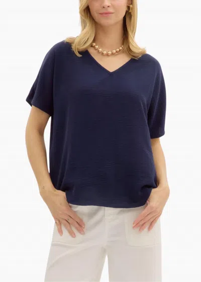 Entro Dana V-neck Short Sleeve Pullover Top In Navy In Blue