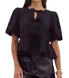 Entro Danielle Puff Sleeves Bow Detail Top In Black In Black