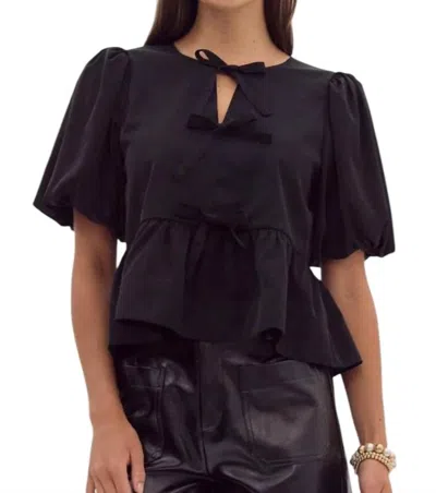 Entro Danielle Puff Sleeves Bow Detail Top In Black