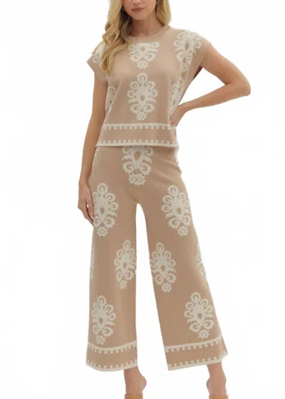 Entro Danni Wide Leg Sweater Pants In Beige In Brown