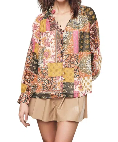 Entro Daphne Patchwork Print Chiffon Long-sleeve Top In Rust In Multi