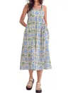 Entro Darana Tile Print Midi Dress In Blue Multi
