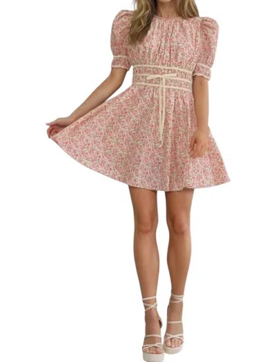 Entro Darleen Velvet Trim Smocking Waist Mini Dress In Coral In Pink