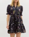 Entro Deadra Floral Puff Sleeve Dress In Black In Black
