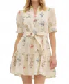 Entro Deadra Floral Puff Sleeve Dress In Cream In Neutral