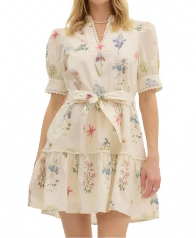 Entro Deadra Floral Puff Sleeve Dress In Cream In Neutral