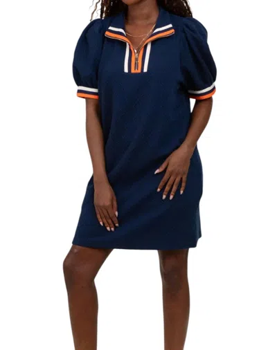 Entro Delaney Textured Contrast Trim Everyday Mini Dress In Navy In Blue