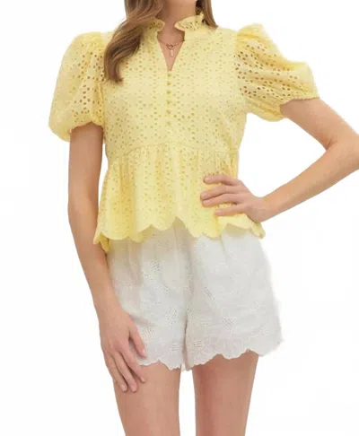 Entro Delilah Eyelet Puff Sleeve Top In Yellow