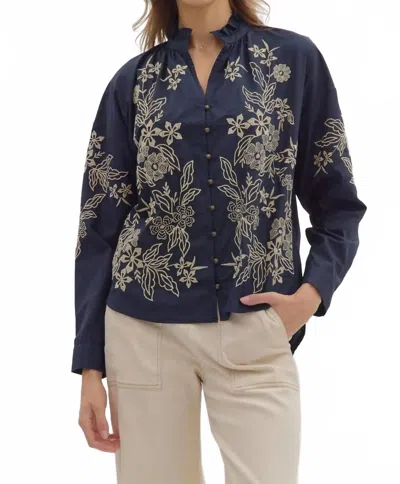 Entro Delphinium Long Sleeve Blouse In Navy In Blue