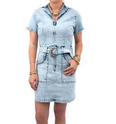 Entro Denim Belted Dress In Light Blue