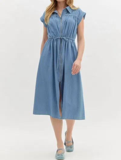 Entro Denim Cap Sleeve Dress In Blue