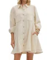Entro Rebeccah Denim Collared A-line Mini Dress In Beige In White