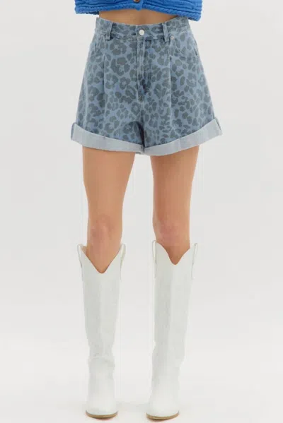 Entro Denim High Waisted Shorts In Leopard Print In Blue