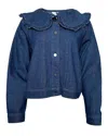 Entro Denim Peter Pan Collar Jacket In Dark Blue In Blue