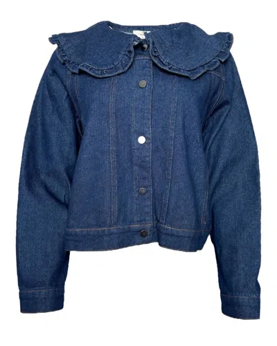Entro Denim Peter Pan Collar Jacket In Dark Blue