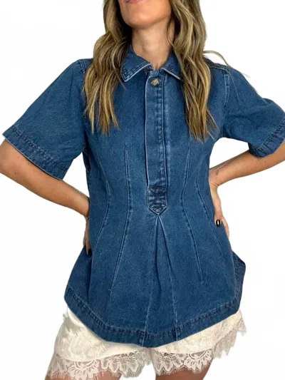 Entro Denim Pintuck Top In Blue