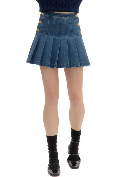 Entro Denim Pleated Skirt In Dark Wash In Blue