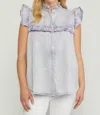 Entro Denim Ruffled Top In Peri In Multi