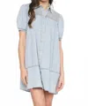 Entro Denim Smocked Dress In Light Blue In Blue