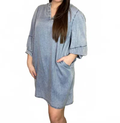Entro Denim V-neck Dress - Plus In Light Wash In Blue