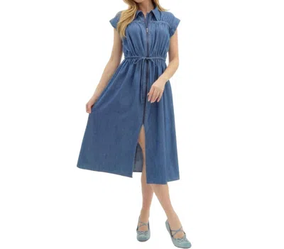 Entro Denim Zipper Dress In Medium Wash In Blue