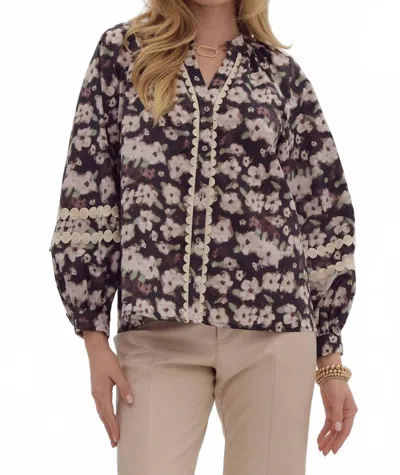 Entro Devny Flower V-neck Button Down Blouse In Floral In Multi