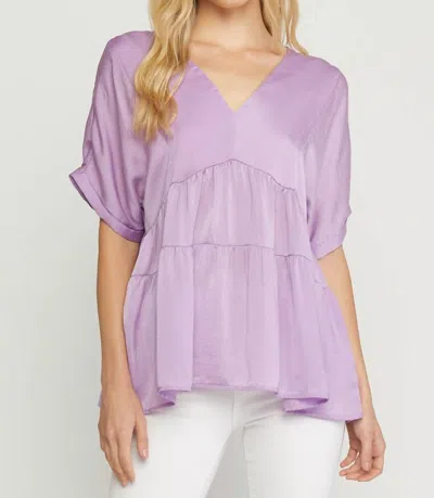 Entro Double V Tiered Top - Plus In Lavender In Purple
