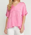Entro Double V Tiered Top - Plus In Pink In Pink
