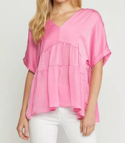 Entro Double V Tiered Top - Plus In Pink
