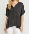 Entro Double V Tiered Top In Black In Black