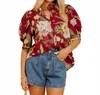 Entro Dreaming Of Dahlias Button Up Top In Wine In Multi