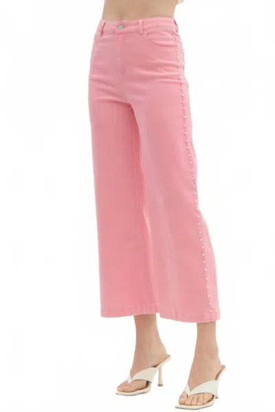 Entro Dripping Pearl Denim Pants In Pink
