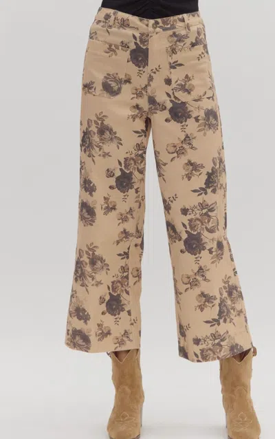 Entro Dusty Bloom Floral Wide Leg Pants In Taupe In Brown