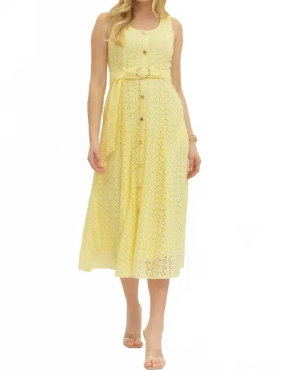 Entro Dylan Eyelet Midi Dress In Lemon In Yellow