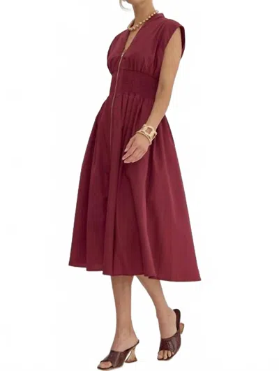 Entro Effortless Luxe Midi Dress In Burgundy In Red