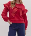 Entro Ella Bow Knit Top In Red In Red