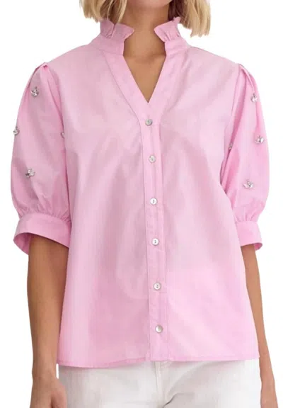 Entro Embellished Button Front Shirt In Pink