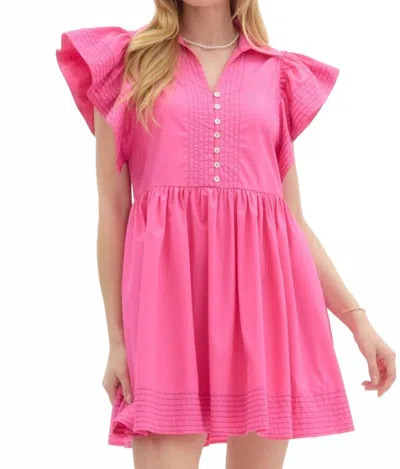 Entro Embrace Today Flutter Sleeve Dress In Solid Pink