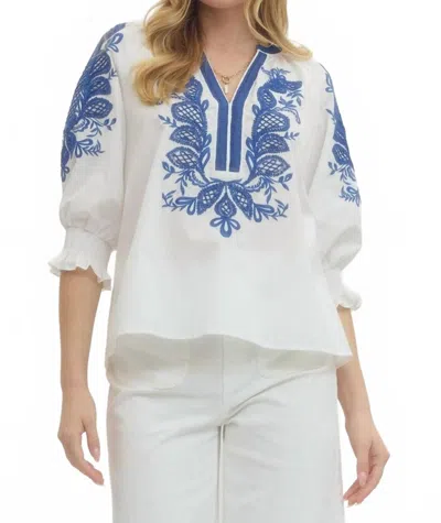 Entro Embroidered 3/4 Sleeve Top In White