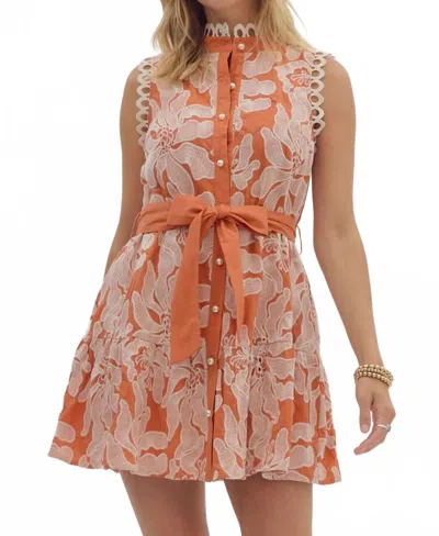 Entro Embroidered Lace Trim Dress In Rust In Orange